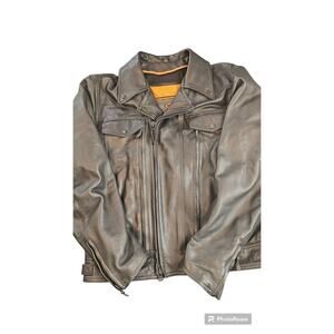 First Classics Leather Jacket Mens Large Classic Gear Coat Heavyweight Black VTG